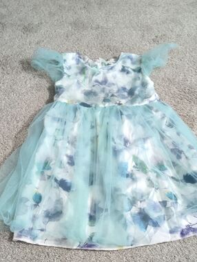 SHEIN Aqua Floral Tulle Party Dress for Girls